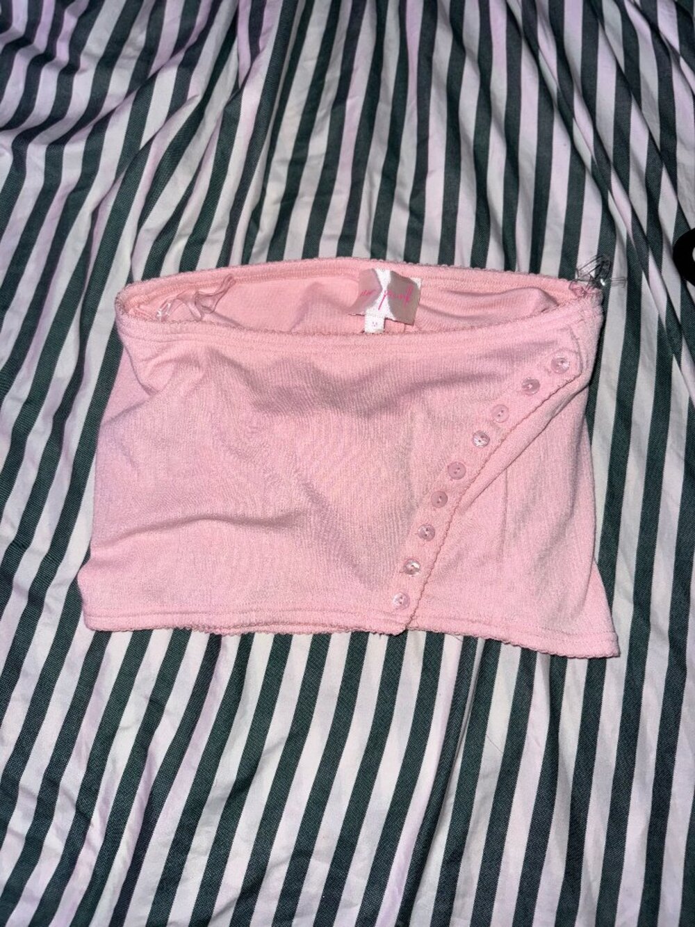 New Pink Pale Pink Button Detail Tube Top Medium